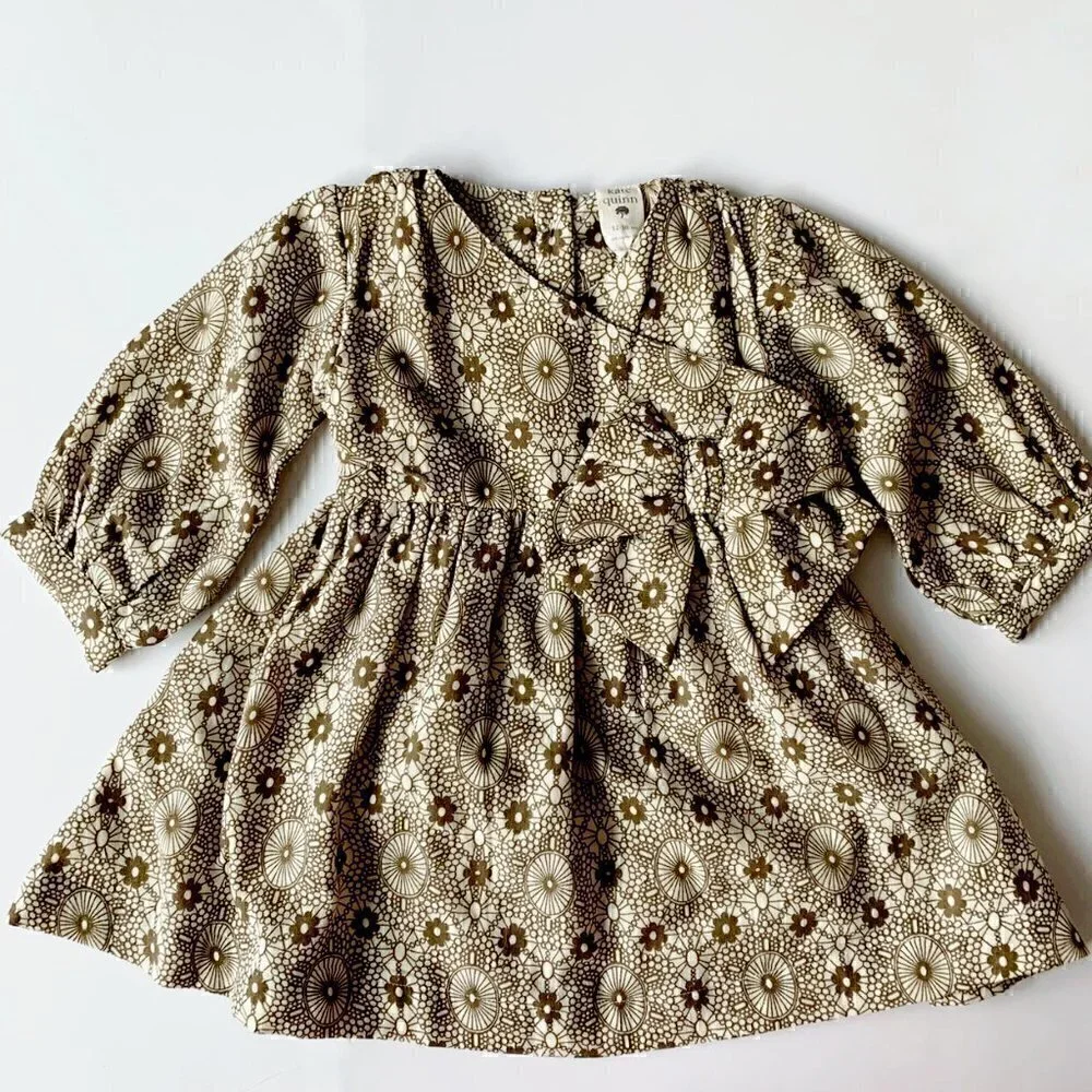NWT Kate Quinn Organics Baby Girl Long Sleeve Party Bow Nairobi Dress 18-24 mons